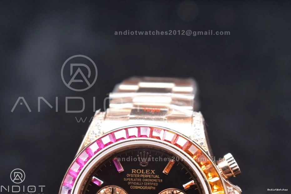 428 Best Crystal RG A Daytona Edition TWF on Black YG Bracelet Rainbow 116595RBOW Classic Dial 0419
